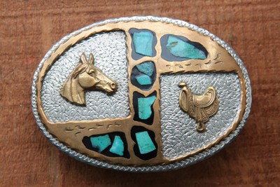 Vintage Handmade Horse Head Saddle Turquoise Inlay Cowboy  display picture 2