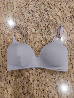Victoria's Secret T-Shirt Lightly Lined Wireless Bra~VS Logo Straps~Gray~Sz 32DD