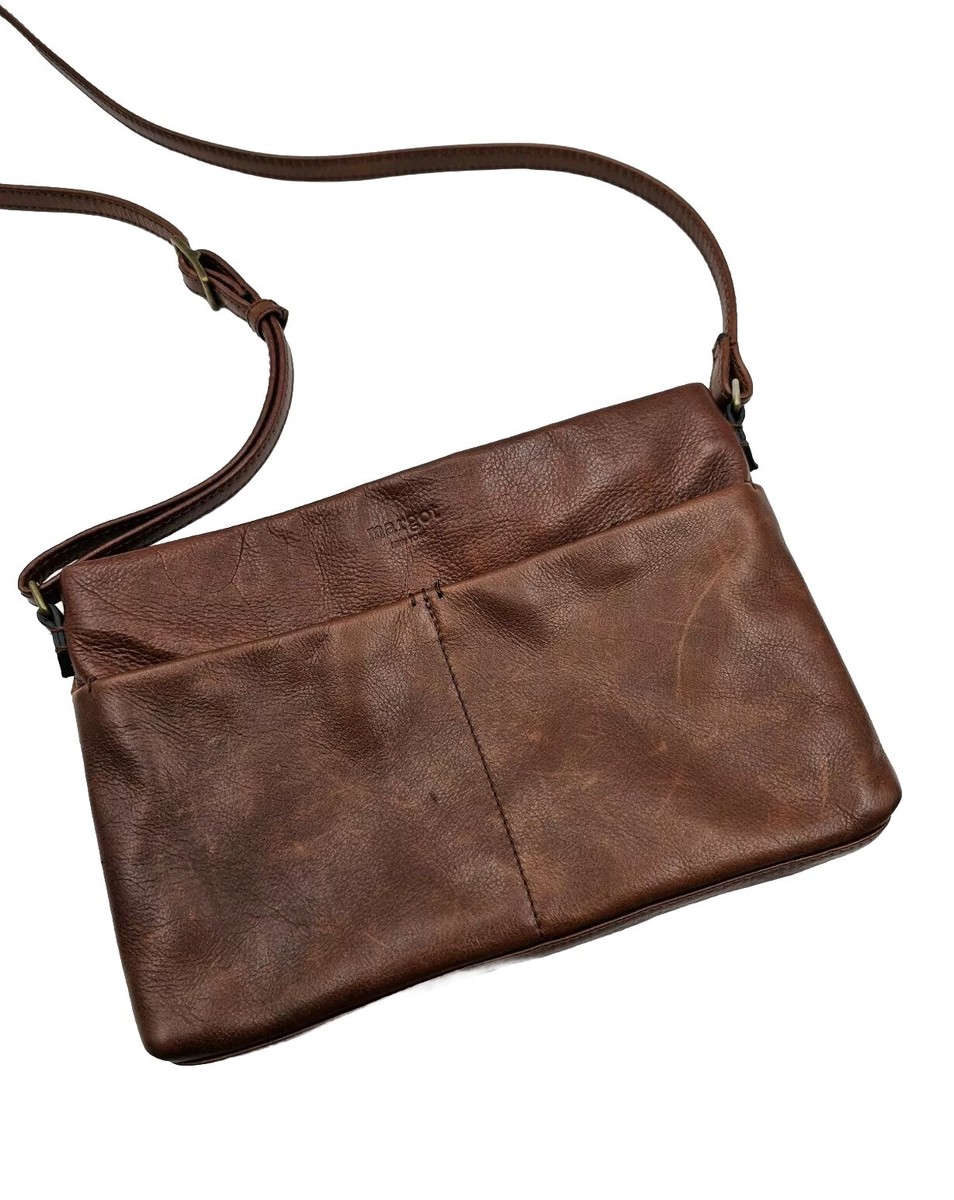 Margot Brown Leather Small Crossbody Shoulder Bag with Front Slip