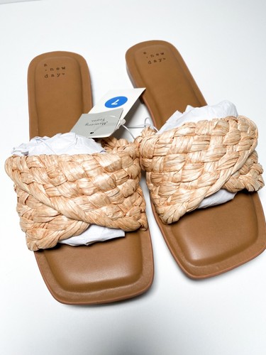 Women's Target Sandals - Nicolette Raffia Slide Sandals - A New Day™ Tan  Natural | eBay