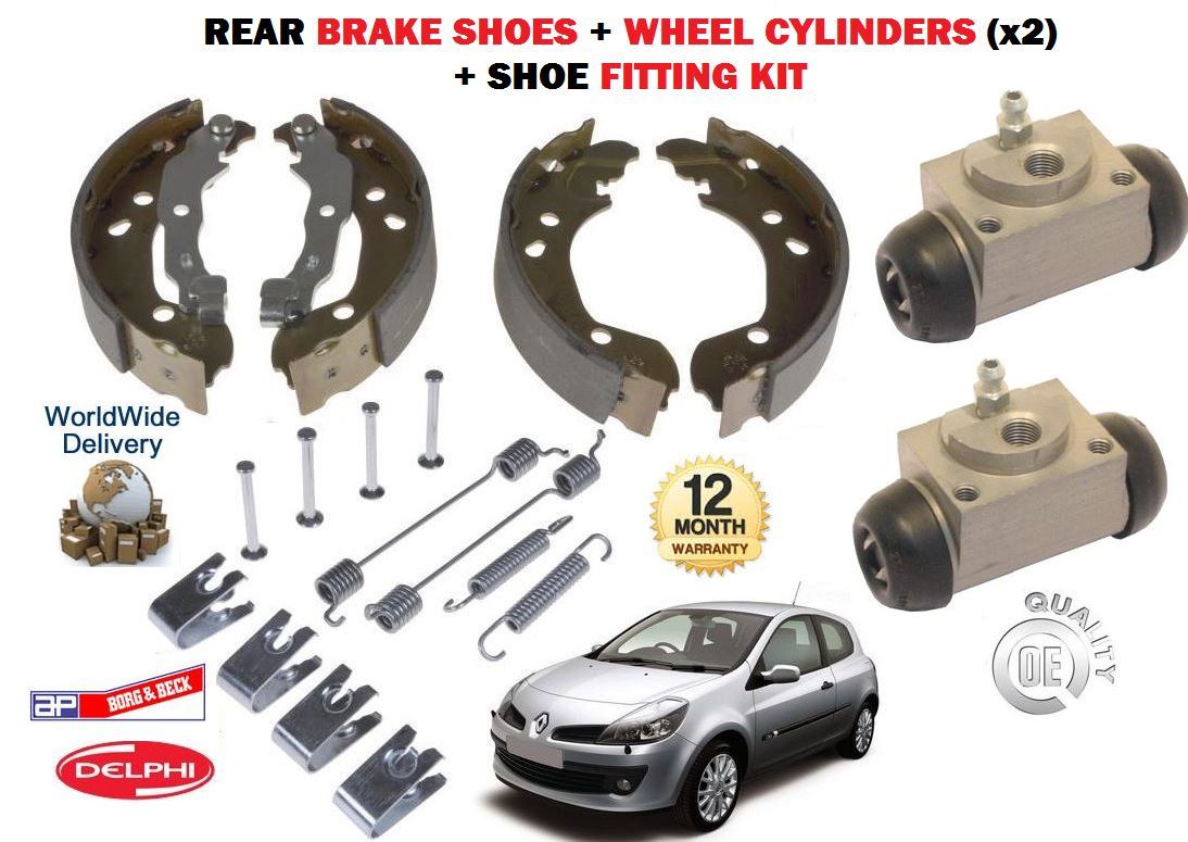 FOR RENAULT CLIO MK3 20052012 REAR BRAKE SHOES + WHEEL CYLINDERS