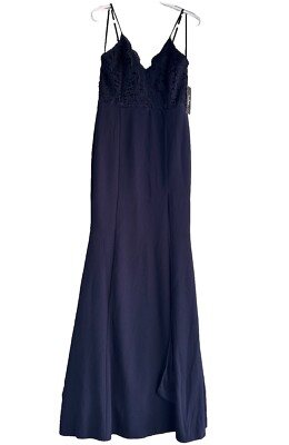 Lulus Leandra Navy Blue Lace Maxi Dress Crochet Size M