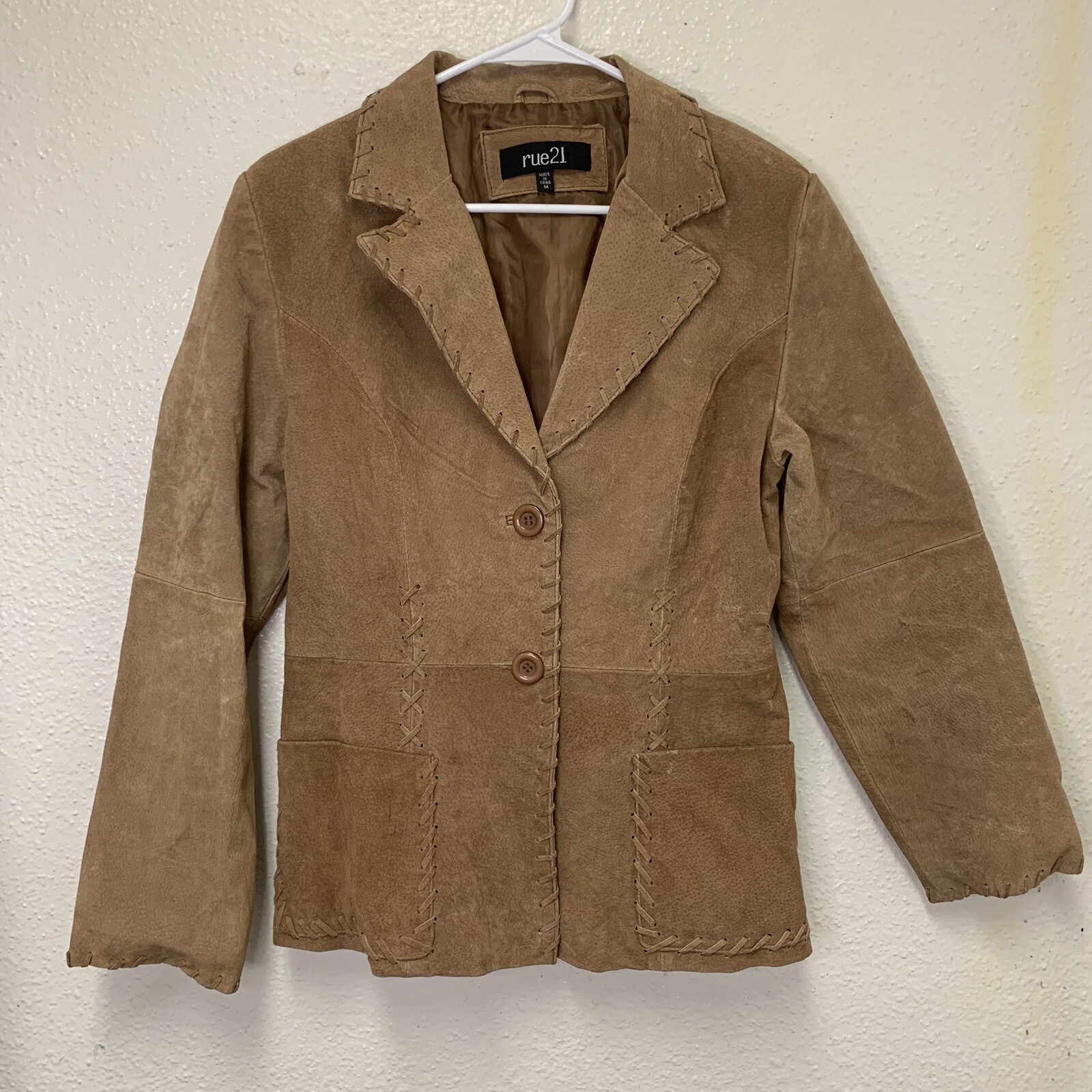 Women's Rue 21 Brown 100% Genuine Leather Jacket Button Up Size Medium