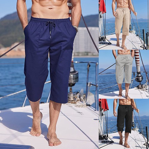 Mens 3/4 Length Capri Shorts Outdoor Hiking Cargo Work Casual Pants Summer Wear - Foto 1 di 22