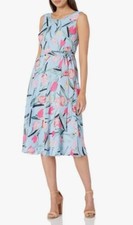 NINE WEST Women’s BLUE MULTI FLORAL Dress With Belt Size 8 NWT MSRP $89