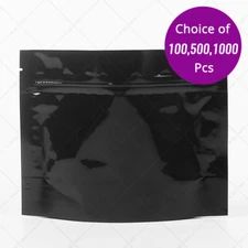 6.75x5in Glossy Black Silver Inside Foil Mylar Reclosable Stand Up Bag w/Machine