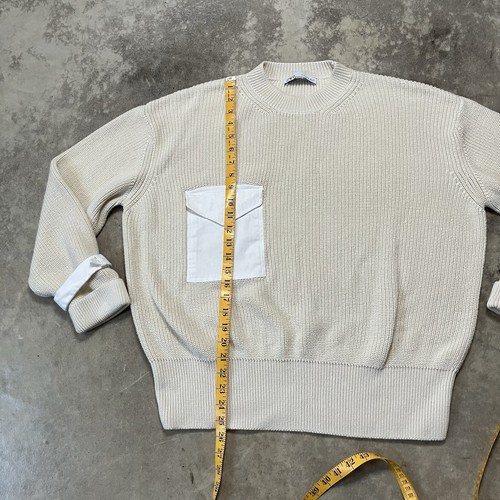 Zara Sweater Womens Medium Ivory Oversized Knit Flap Pocket Buckle Sleeve - Picture 3 of 7