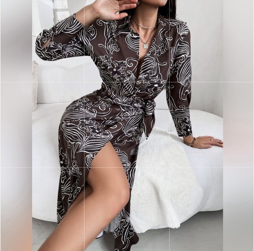 Nowa satynowa sukienka Zara z nadrukiem w kwiaty czarna brązowa midi owijana 9445/853 Duża