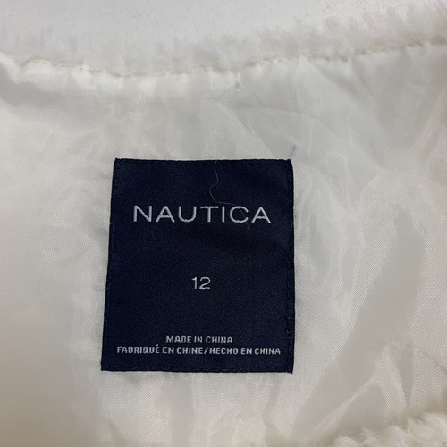 Nautica Faux Fur Vest Girls 12 White PU Leather Bow Belt Front Snap Placket - Picture 7 of 11