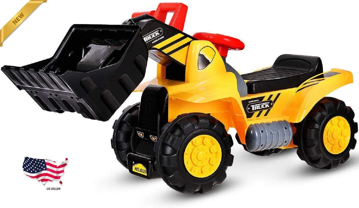 Kids Ride On Construction Bulldozer Outdoor Digger Scooper Pulling