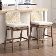 Woven Linen Counter Stools Set of 2,4, Seat Height Low Bar Stools,Suqre back