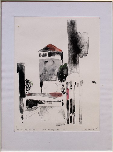 OSKAR KOLLER - Fünfeckiger Turm (1979). Handsignierte Lithografie mit Aquarell. - Bild 2 von 5
