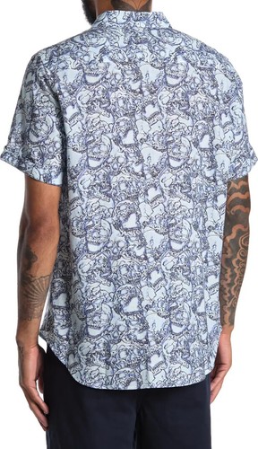 Robert Graham DELEVAN Skull Linen Blend Medium NWT $178 Classic Fit Short Sleeve - Picture 7 of 8