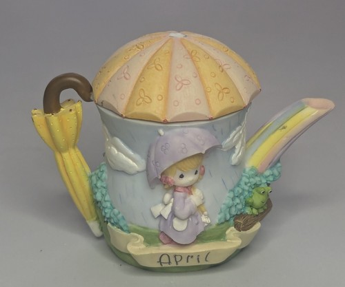 Precious moments miniature lidded & decorated month tea pots April Missing bird - Picture 2 of 8