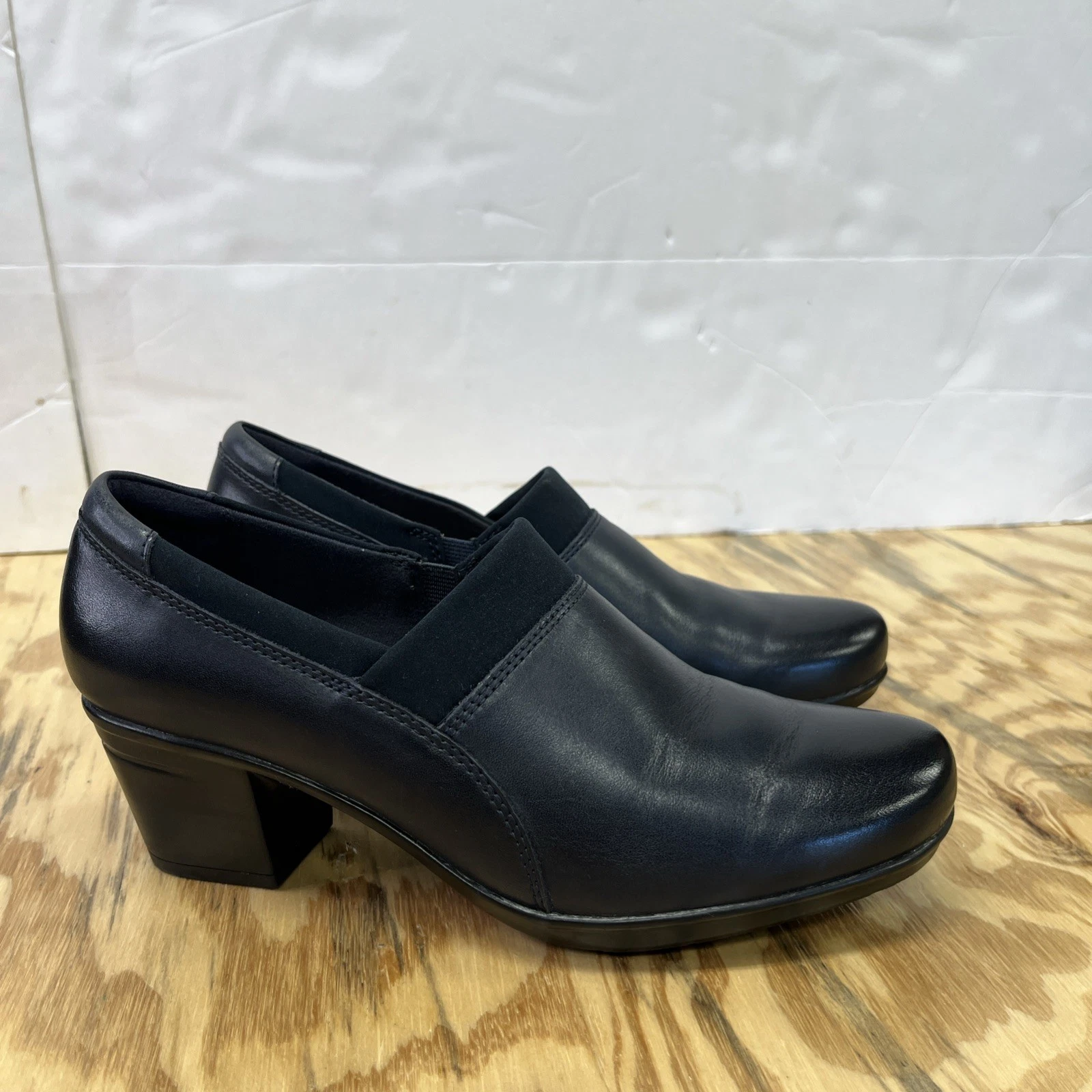 Clarks Emslie Summit Shoes Womens 7.5 M Loafer Slip On Heel Blue Comfort Career