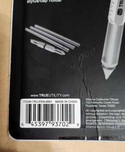 TRUE UTILITY 6-in-1 Multi-Tool Stift Stylus Lineal Wasserwaage Schraubendreher 3 Tintenminen - Bild 7 von 7