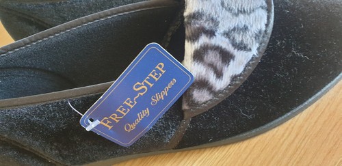 Nuevas pantuflas de tela de lujo FREE-STEP TALLA 8 EEE negras y con estampado animal nuevas con etiquetas - Imagen 6 de 7