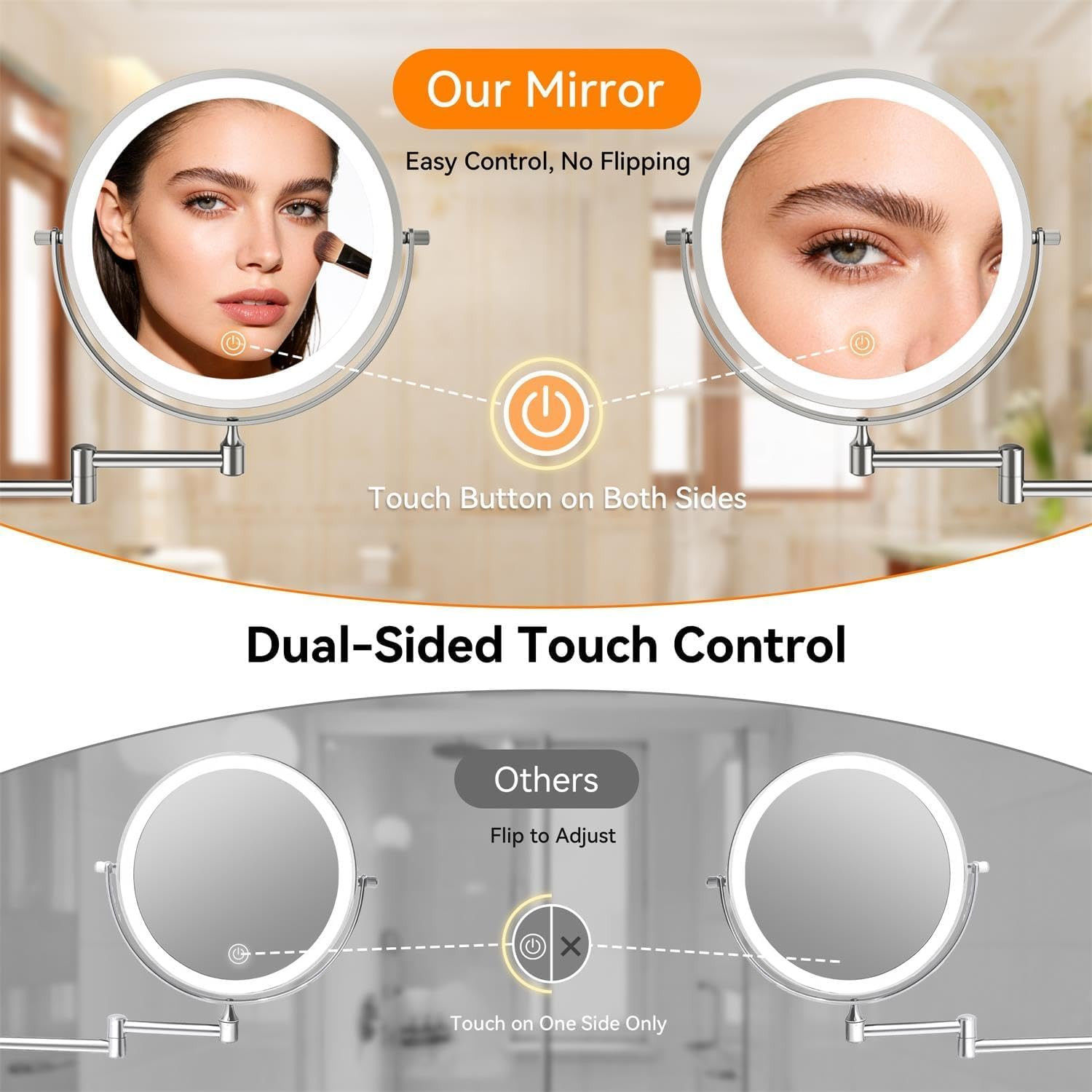 Lusso Specchio per trucco illuminato da vanità con ingrandimento 10X