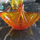 Vintage Fenton Amberina Daisy and Button 4-Inch Basket with Split Handle