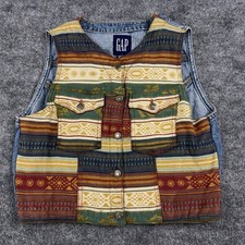 Vtg Gap Jean Denim Vest Blue S Button Western Cowgirl Ranch Southwestern Aztec