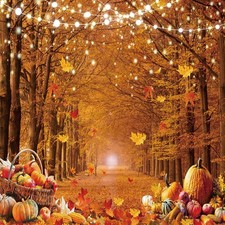 8x8ft Fall Photography Backdrop Autumn Maple Forest Leaves Pumpkin Party Back...