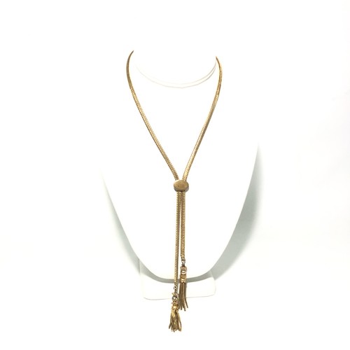 Vintage MONET 22” Lariat Slide Bead Tassel Necklace. Gold Tone Bolero - Picture 13 of 20
