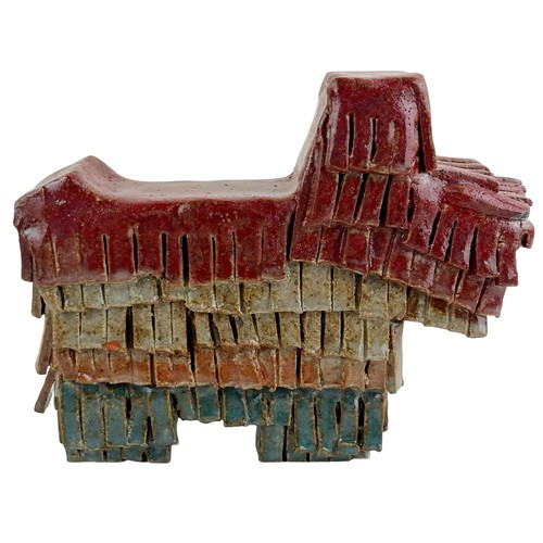 Vintage Studio Pottery Dog Sheepdog Figurine Statue Shaggy Longhaired Pinata 6"