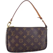 Louis Vuitton Monogram Pochette Accessoires Leather Fabric Brown Handbag 3728