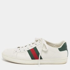 Gucci Ace Size 39.5 White Croc Embossed Leather and Leather Lace Up Sneakers