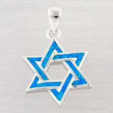 Star of David Ocean Blue Fire Opal Silver Jewelry Necklace Pendant