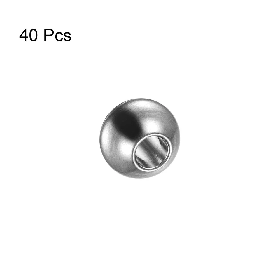 40pcs Beads 10mm Stainless Steel 4mm Hole Dia Bead for DIY Crafts, Silver Tone Foto 3 de 4