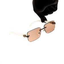 Mens Pink Tint Rimless Gold Frame Vintage Leopard Head Sunglasses