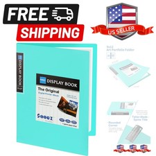 30-Pocket Binder with Plastic Sleeves 9x12 Sky Blue, Heavy Duty Art Portfolio...