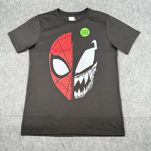 Marvel Spiderman Venom Glow In The Dark Boys Black Size XL T-Shirt NEW - Picture 1 of 7