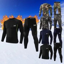  2pc Base Layer Fleece Lined Underwear Set Long Johns for Men Outdoor Sports