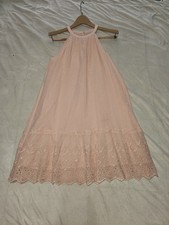 LOFT peach viscose cotton blend high neck A-line dress eyelet lace detail. Small