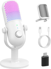 USB RGB Condenser Microphone for PC Gaming with Stand Quick Mute White