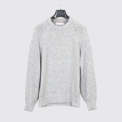 Brunello Cucinelli Sweater EU50 White Midweight Cotton Melange Made in Italy