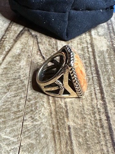 Vintage Barse Piazza Ring Orange Sponge Coral Stone Bronze Gold Toned 6.5 - Picture 8 of 16
