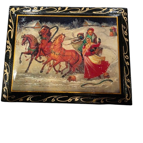 Set of 2 Laquered Vintage Wood Hinged Jewelry Trinket Boxes 4" x 3" & 1.5" x 1.5 - Picture 2 of 8