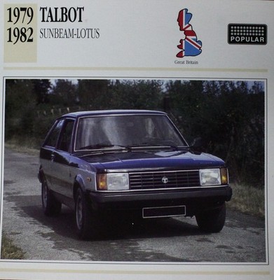 Talbot Sunbeam Lotus Picture Info Specs Collector Card Vintage Retro Decor NOS  