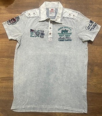 Vintage Camp David Polo Shirt Men Medium Gray Acid Wash Embroidered Y2K Casual