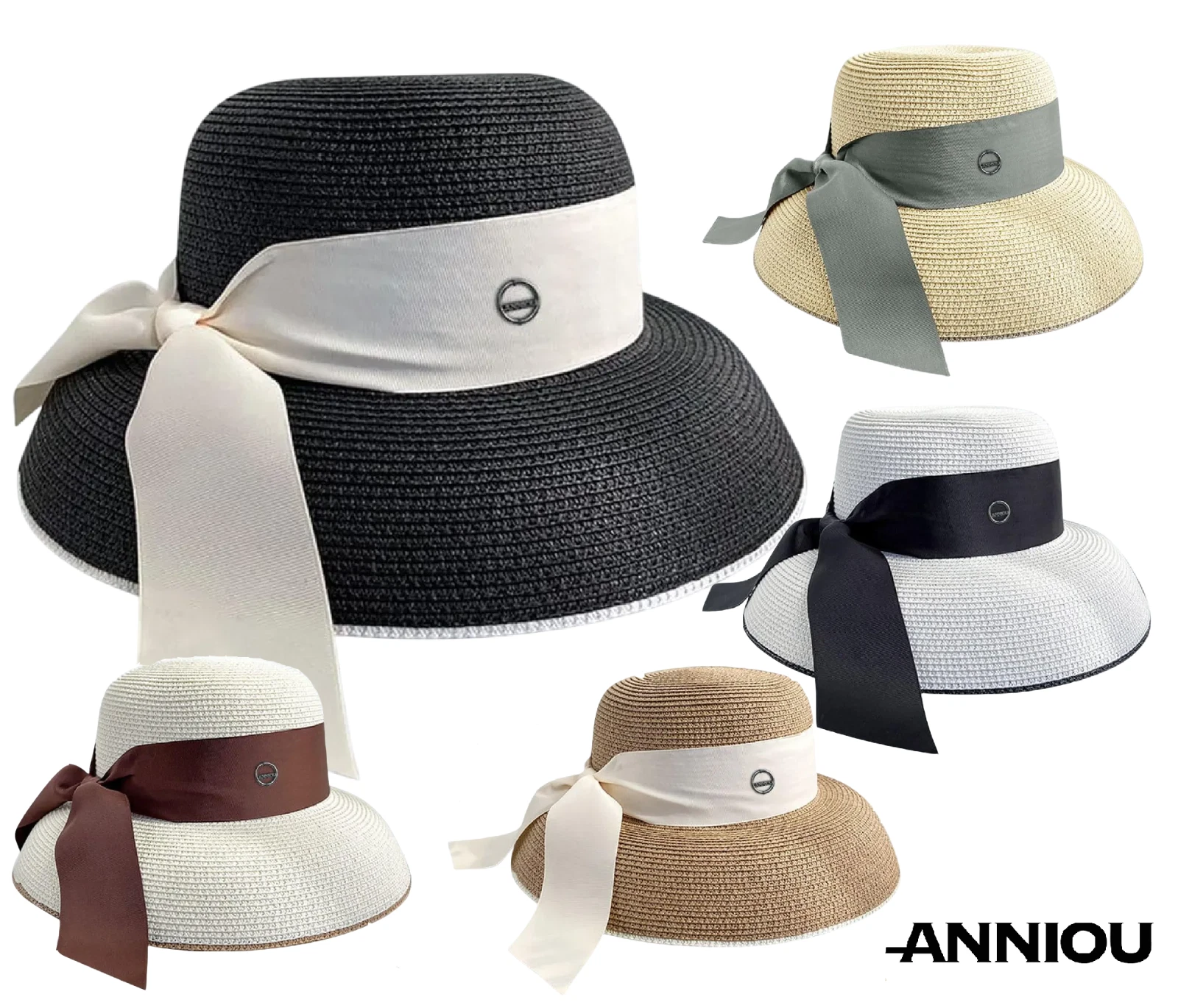 Women's Ribbon UPF 50+ Sun Protection Straw Sun Hat, UV Bow Round Beach Hat