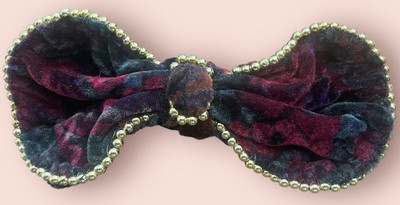 Vintage Gorgeous 1980 s Hair Bow Multi Color Velvety Velvet Hair Clip With Gold