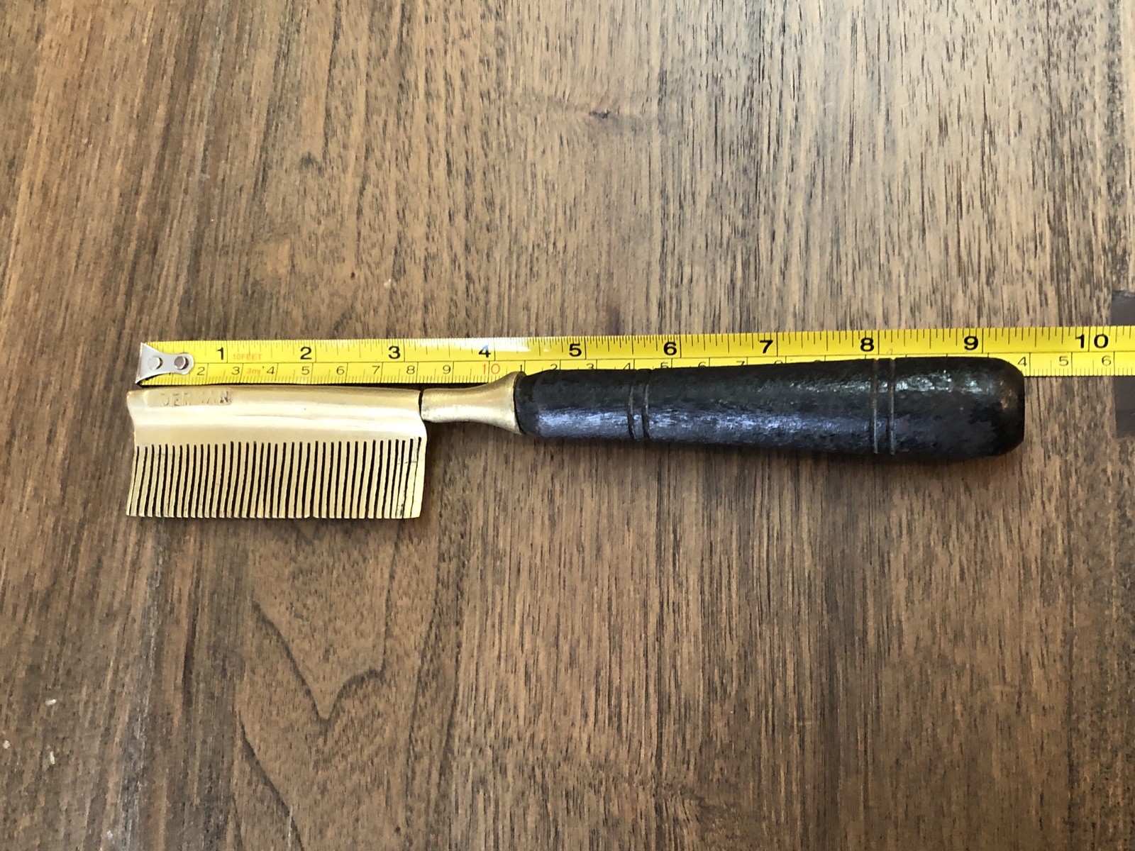 Vintage Brass Hot Comb Hair Straightener With Wood Handle German