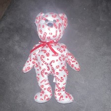 Ty Beanie Baby Candy Canes Bear 2007 White Red Plush Retired