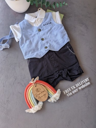 Neu Ted Baker Baby Junge Anlass Latzhose All-in-One blau weiß Smart Strampler 0-3m - Bild 5 von 20