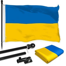 Flag Pole 6FT Black Tangle Free & Ukraine Ukrainian Flag 3x5 Ft Combo