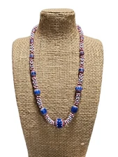 Handmade Colorful Glass Bead Boho Wrap Necklace 19in With Waxed thread. 