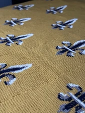 Vintage 1950s Cotton Fleur-de-Lis Afghan Tunisian Crochet Throw Mid Century